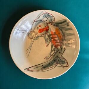Koi Fish Studio Art Pottery Bowl Signed 7" handpainted collectible